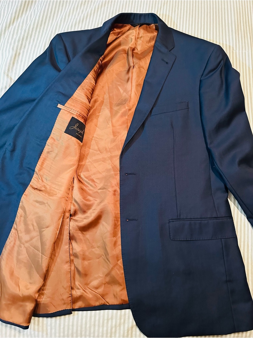 Navy Blue Joseph A Bank 100% Wool vibrant copper inner lining Sport Coat 41 L